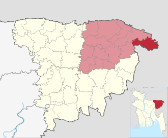 Location of Zakiganj Upazila
