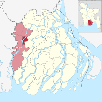 Location of Kawkhali Upazila