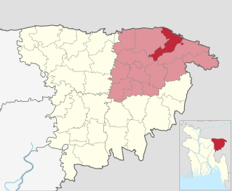 Location of Jaintiapur Upazila