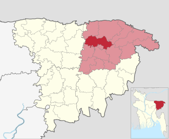 Location of Sylhet Sadar Upazila