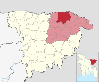 Location of Gowainghat Upazila