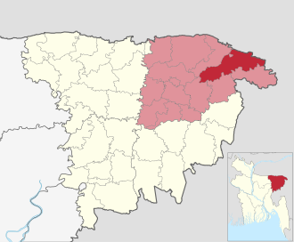 Location of Kanaighat Upazila
