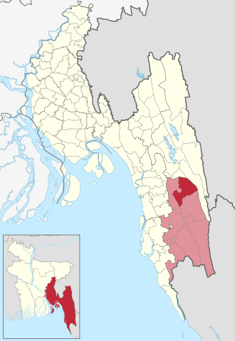 Location of Rowangchhari Upazila